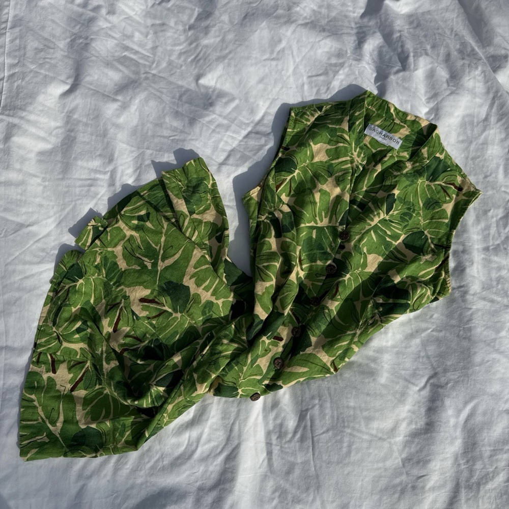 Sag Harbor Green Leaf Print Midi Dress